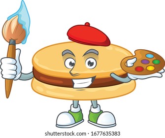 An artistic brown alfajor artist cartoon design using a brush