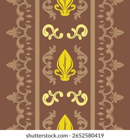 Artísticos Brown Filigree e Yellow Scroll Ornament Victorian Medieval Design. Desenhado à mão Renaissance Art Nouveau Delicate Elegance Luxury Style Seamless Border Pattern para decoração clássica detalhada 
