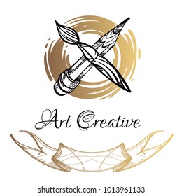 Artistic brush and pencil. Outline vector illustration for logo, emblem and more.