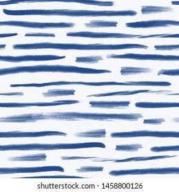 Artistic brush stripes seamless pattern. Hand drawn blue ink stripe backdrop. Vector illustration