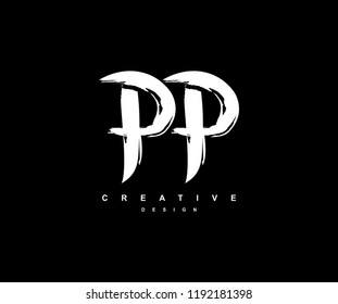 Artistic Brush Stroke Letter PP Logotype Illustration
