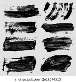 Artistic brush strokes on canvas. Black brush strokes set. Vector painted rectangles, frames, boxes collection. Template grunge bold text boxes. Torn edges realistic shapes brush strokes.