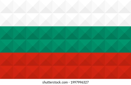 Vector artístico de la bandera de Bulgaria. formado desde triángulos a cuadrados con diferentes colores contrastantes que ilustran un efecto 3d. Relación 3:5