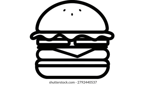 Artistic burger graphic with very thick outlines and minimal details. Perfect for modern, playful branding and high-visibility digital icons.