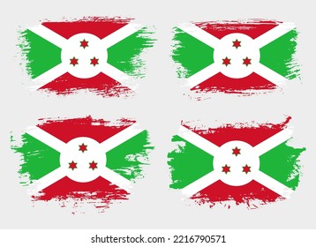 Artistic Burundi country brush flag collection. Set of grunge brush flags on a solid background