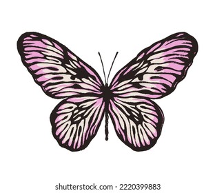 Artistic butterfly, brush and paint texture. Vector illustration