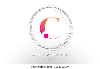 Artistic C Letter Logo Design With Creative Circular Wire Frame around it Vector Illustration.