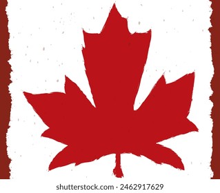 Artistic Canadian flag made with red paint and the maple leaf in brushstrokes style.