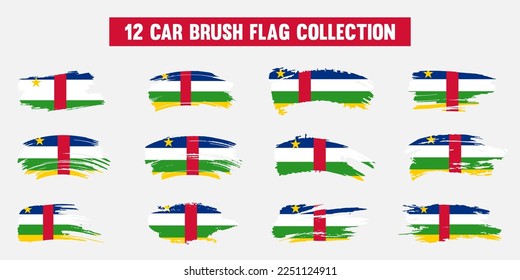 Artistic CAR country brush flag collection. Set of grunge brush flags on a solid background