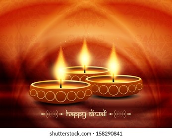 artistic card designs for Diwali with beautiful lamps on brown color background. vector illustration