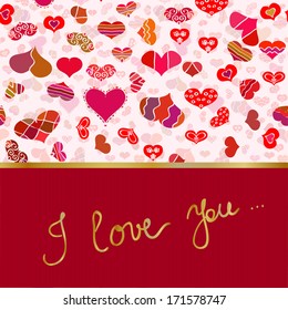 Artistic card with hand drawn hearts and sign, vector illustration for wedding and valentine design 
