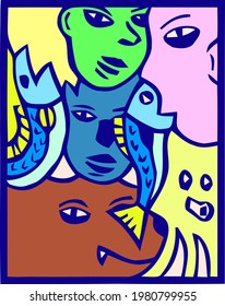 artistic Cartoon Sketch. minimalist hand painted illustrations for T - ShirT, wall decoration, postcard or brochure cover design