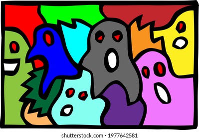 artistic Cartoon Sketch.Ghost with transparent background 