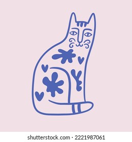 Artistic Cat in Vintage retro style. Mid century modern art, vector illustration. 