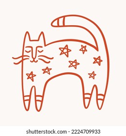 Artistic Cat in Vintage retro style. Mid century modern art, vector illustration. 