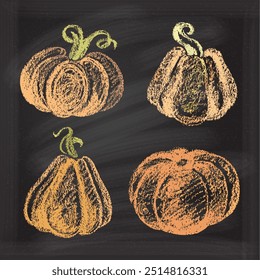 Uma ilustração artística de quadro-negro com abóboras que representa a decoração de outono lindamente. Perfeito para projetos de Ação de Graças.
