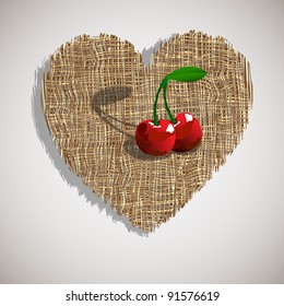 Artistic cherry on weave heart.Vector illustration