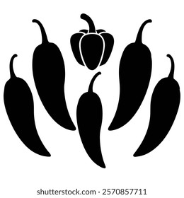 Artistic chilli group silhouettes for culinary and herb visuals