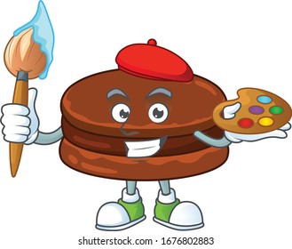 An artistic chocolate alfajor artist cartoon design using a brush