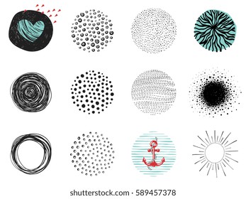 Artistic circle clip art elements. Use for posters, prints, greeting and business cards, banners, icons, labels, badges and other graphic designs.