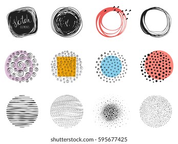 Artistic circle elements. Use for posters, prints, greeting and business cards, banners, icons, labels, badges and other graphic designs.