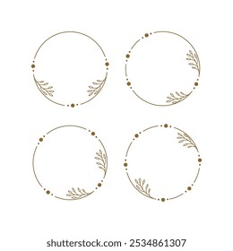 Artistic circle frame plant decorative isolated vector illustration on white background.