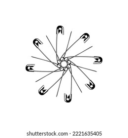 Artistic Circle Shape Made From Safety Pin Composition for Decoration, Ornate, Logo, Website, Art Illustration or Graphic Design Element. Vector Illustration 