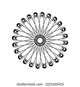 Artistic Circle Shape Made From Safety Pin Composition for Decoration, Ornate, Logo, Website, Art Illustration or Graphic Design Element. Vector Illustration 