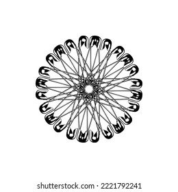 Artistic Circle Shape Made From Safety Pin Composition for Decoration, Ornate, Logo, Website, Art Illustration or Graphic Design Element. Vector Illustration 