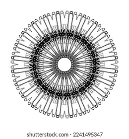 Artistic Circle Shape Made From Safety Pin Composition for Decoration, Ornate, Logo, Website, Art Illustration or Graphic Design Element. Vector Illustration 