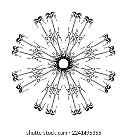 Artistic Circle Shape Made From Safety Pin Composition for Decoration, Ornate, Logo, Website, Art Illustration or Graphic Design Element. Vector Illustration 
