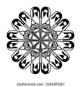 Artistic Circle Shape Made From Safety Pin Composition for Decoration, Ornate, Logo, Website, Art Illustration or Graphic Design Element. Vector Illustration 