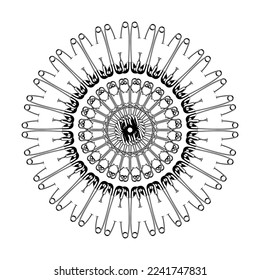 Artistic Circle Shape Made From Safety Pin Composition for Decoration, Ornate, Logo, Website, Art Illustration or Graphic Design Element. Vector Illustration 