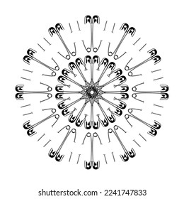 Artistic Circle Shape Made From Safety Pin Composition for Decoration, Ornate, Logo, Website, Art Illustration or Graphic Design Element. Vector Illustration 