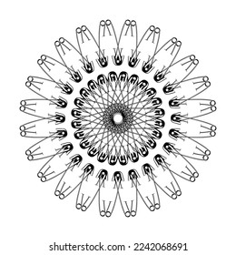Artistic Circle Shape Made From Safety Pin Composition for Decoration, Ornate, Logo, Website, Art Illustration or Graphic Design Element. Vector Illustration 
