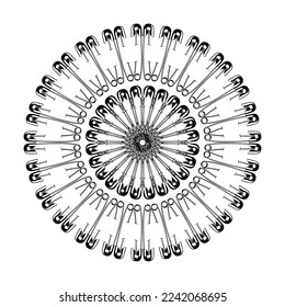 Artistic Circle Shape Made From Safety Pin Composition for Decoration, Ornate, Logo, Website, Art Illustration or Graphic Design Element. Vector Illustration 