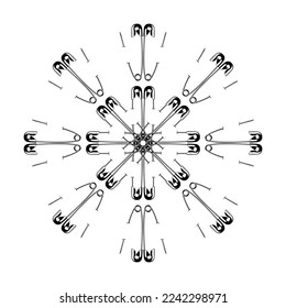 Artistic Circle Shape Made From Safety Pin Composition for Decoration, Ornate, Logo, Website, Art Illustration or Graphic Design Element. Vector Illustration 
