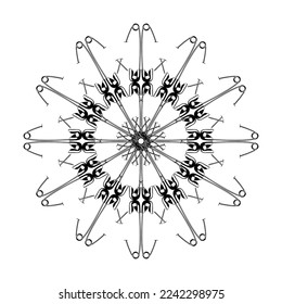 Artistic Circle Shape Made From Safety Pin Composition for Decoration, Ornate, Logo, Website, Art Illustration or Graphic Design Element. Vector Illustration 