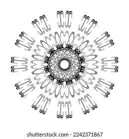 Artistic Circle Shape Made From Safety Pin Composition for Decoration, Ornate, Logo, Website, Art Illustration or Graphic Design Element. Vector Illustration 