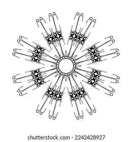 Artistic Circle Shape Made From Safety Pin Composition for Decoration, Ornate, Logo, Website, Art Illustration or Graphic Design Element. Vector Illustration 