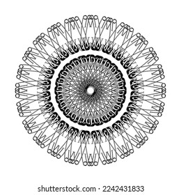 Artistic Circle Shape Made From Safety Pin Composition for Decoration, Ornate, Logo, Website, Art Illustration or Graphic Design Element. Vector Illustration 