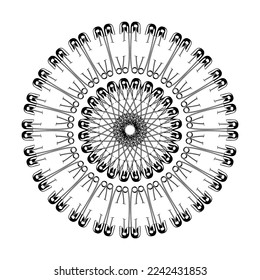 Artistic Circle Shape Made From Safety Pin Composition for Decoration, Ornate, Logo, Website, Art Illustration or Graphic Design Element. Vector Illustration 