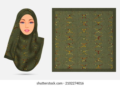 Künstlerische Kreise Muster Hijab-Design mit Illustrationsmodell, Scarf-Stoffstruktur