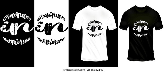 Artistic Circular Handwritten T-Shirt Design Featuring Script Font in Black and White with Unique Style