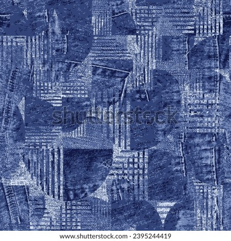 artistic collage abstract denim textile geometric shapes seamless  pattern design in vector 