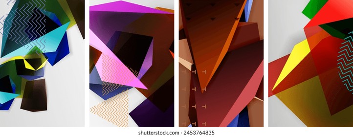 An artistic collage featuring four differently colored triangles on a white background, showcasing creativity in design and use of tints and shades