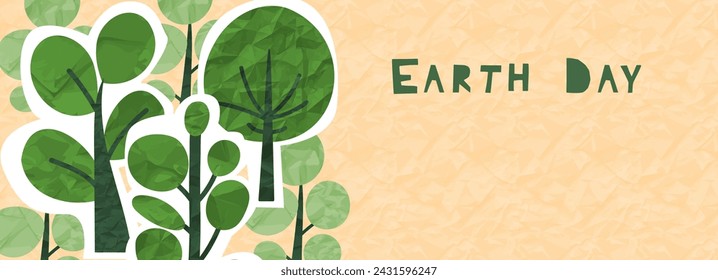 Artistic collage painting of a garden landscape and trees. Earthy organic shape, nature-inspired playful forms, contemporary paper ecology collage. Layered textures vector illustration. Earth day card