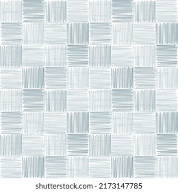 Artistic collection of doodle design elements: lines of blue shades on a white background, checkered pattern and hatching. Vector illustration. textures
