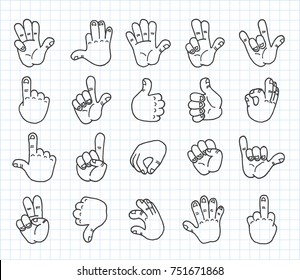 Artistic collection of hand drawn hand set. Isolated and real pen sketch. Vector Illustration
