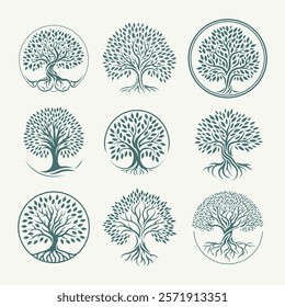 Artistic collection of tree illustrations. Vector tree design.